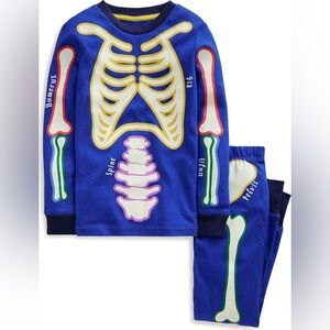 Mini Boden Kids Glow In The Dark Pajamas Set 3Y Skeleton Long John